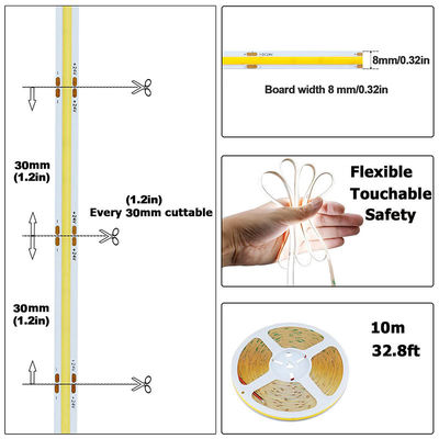 ΑΠΟΥΡΟΣ 12V24V 8mm10mm 480Leds 6500K Λευκό CE RoHs Ευέλικτο COB LED Strip Light