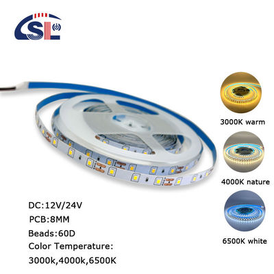 Ευέλικτο DC12V24V 8mm10mm 60leds 3000K Warm White Die-Board SMD2835 για φωτισμό ξενοδοχείων
