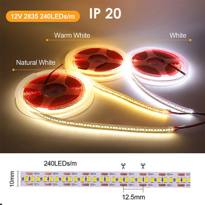 Αδιάβροχο SMD2835 LED Strip Lights 240leds 8mm 24v 12v 3000K 4000K 6500K IP67 IP65 IP20
