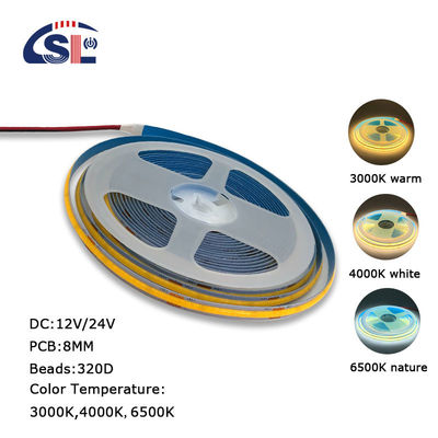 8mm πλάτος 12V 24V 3000K Warm COB Led Strip Light CE RoHs IP20 με 50000 ώρες διάρκεια ζωής