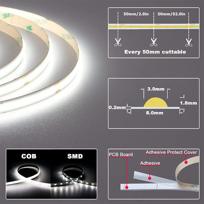 Φως λωρίδας LED 8mm10mm 480leds 3000K4000K6500K θερμό φυσικό λευκό ευέλικτο φως COB