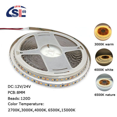 Οικιακή LED λωρίδα φωτός DC12V 24V SMD2835 ηλεκτροπλακέτα PCB 120Ds 8mm Ra 80 3000K