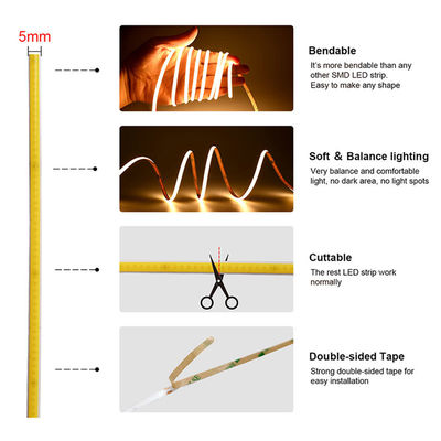 CE RoHs IP44 Ra80 COB Led Strip Light 8mm πλάτος 110V/220V 320Leds 3000K4000K6500K 3
