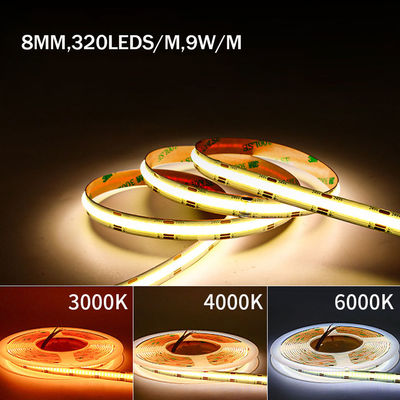Αδιάβροχη προσαρμογή DC12V24V 8mm10mm πλάτος 3000K 6500K CCT COB LED Strip Light