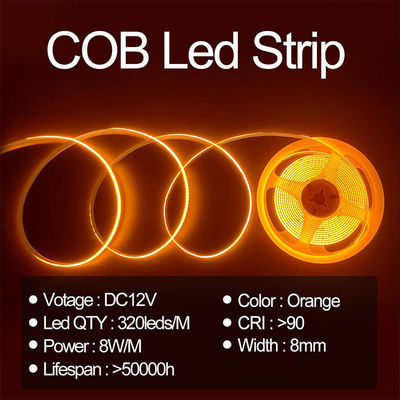 IP20 12V 24V Ευέλικτο φως λωρίδας LED 8mm 320Leds Πορτοκαλί αδιάβροχο φως λωρίδας 3