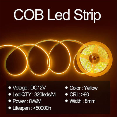Ξενοδοχείο House COB LED Strip Light CE RoHs IP20 Ra90 8mm πλάτος 12V 24V Χρυσό Κίτρινο