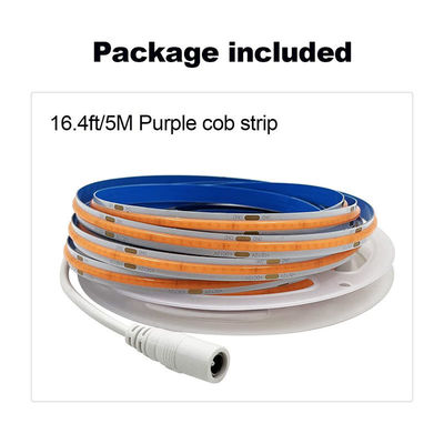 3000K Ra90 υψηλής πυκνότητας ευέλικτο COB LED Strip Light 12V24V 320leds 8mm πλάτος μωβ