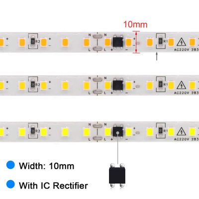 Υψηλό CRI Ra 80 110V220V 8mm 120leds 3000K θερμό λευκό ηλεκτροπλαστικό ευέλικτο SMD2835 φως λωρίδας LED