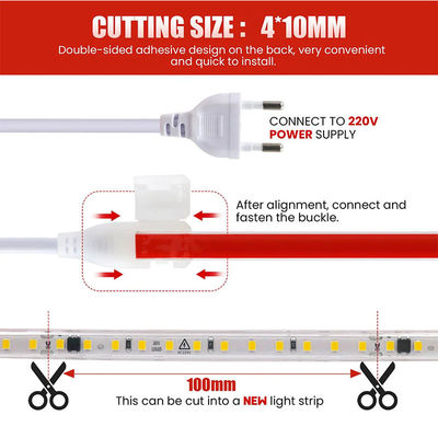 Υψηλό CRI Ra 80 110V220V 8mm 120leds 3000K θερμό λευκό ηλεκτροπλαστικό ευέλικτο SMD2835 φως λωρίδας LED