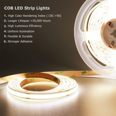 8mm10mm πλάτος DC12V24V 3000K4000K6500K ευέλικτο COB Led Strip Light με υλικό