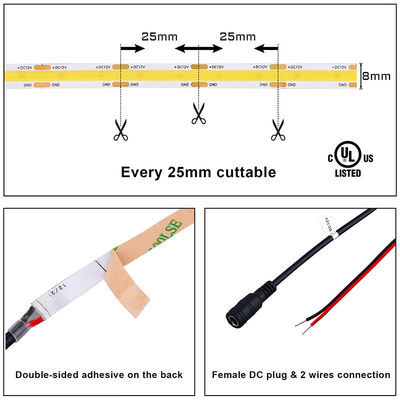DC 12V24V 8mm10mm πλάτος 320Leds 6500K λευκό υψηλή φωτεινότητα ευέλικτο COB Led Strip Light για κουζίνα σαλόνι