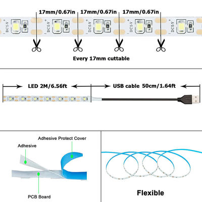 Υποστήριξη χαμηλής ακτινοβολίας 5v 8mm 120leds 3000K Warm White Flexible Electroplate Led Strip Light