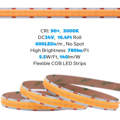 2- DC12V24V 8mm 320Leds 3000K Warm COB Led Strip Light για το ντουλάπι φωτισμός κρεβατοκάμαρας διακόσμηση κουζίνας
