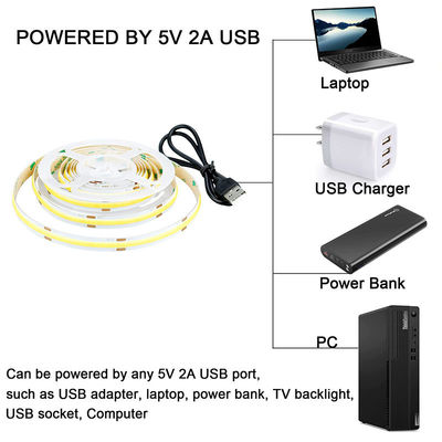 Ξενοδοχείο 5V 8mm 320leds 4000K Φυσικό 1cm ένα κόψιμο IP65 Αδιάβροχο ηλεκτροπλάτη ευέλικτο COB Led Strip Light
