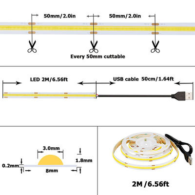 5v 320leds 8mm 6500K White COB Led Strip Light για ζωντανό φωτισμό με έλεγχο διακόπτη