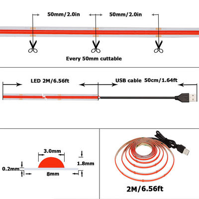 12V Dimmable Red COB LED Strip Light για εσωτερική και εξωτερική διακόσμηση 8mm 320 LED