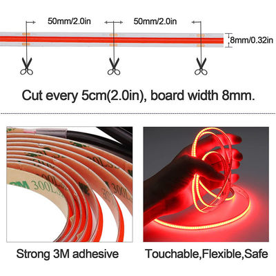 12V Dimmable Red COB LED Strip Light για εσωτερική και εξωτερική διακόσμηση 8mm 320 LED