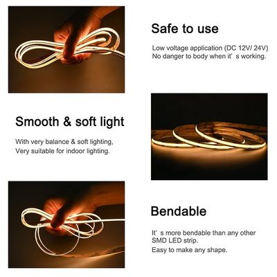 Υποστήριξη Dimmer υψηλή φωτεινότητα 8mm10mm 320leds 3000k-6500k COB LED Strip Light με 3-