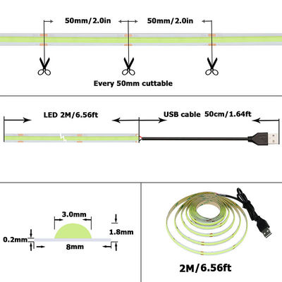 Πράσινο COB Led Strip Light 8mm 320leds 12v24v για εξωτερική και εσωτερική μακρά διάρκεια ζωής