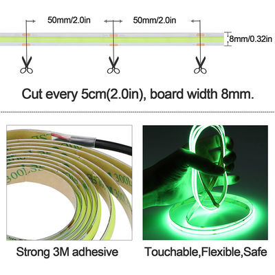 Πράσινο COB Led Strip Light 8mm 320leds 12v24v για εξωτερική και εσωτερική μακρά διάρκεια ζωής
