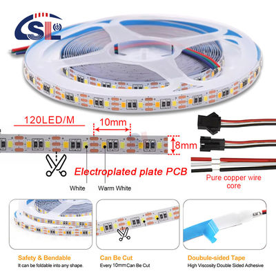 Ρυθμίσιμη θερμοκρασία χρώματος LED Strip Light 120 LEDs/m Διπλό χρώμα 8MM Όχι αδιάβροχο