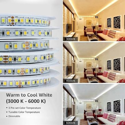 Ρυθμίσιμη θερμοκρασία χρώματος LED Strip Light 120 LEDs/m Διπλό χρώμα 8MM Όχι αδιάβροχο