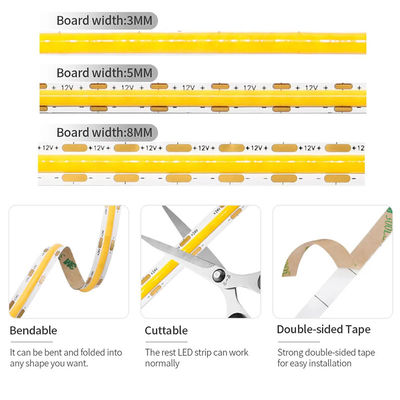 Υψηλή φωτεινότητα DC12V24V 8mm10mm 480Leds 3000K Warm COB Led Strip Light NO-Waterproof