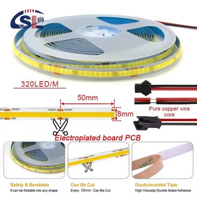 Αδιάβροχο 24v COB 320Ds 8mm Ra 80 CCT Τριχρωματική λωρίδα φωτισμού LED Cob