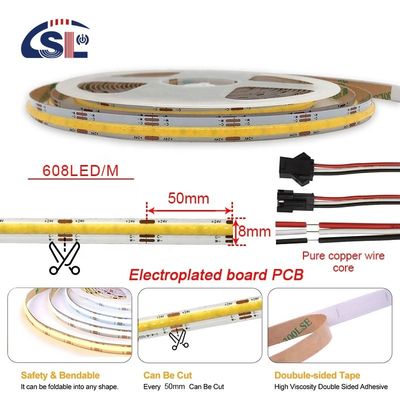 Ελαστικός ιμάντα 576 LEDs/m 12V 24V DC 2 Wire CCT COB Strip Light για έργα φωτισμού