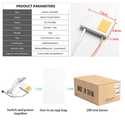 12V 1A 12W μπάνιο έξυπνοι καθρέφτες Ένα χρώμα αισθητήρα αφής διακόπτης με εύκολη εγκατάσταση