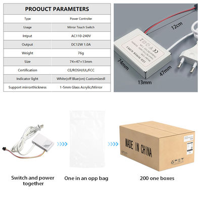 60W 12V αποσβέστης με ένα κλειδί ένα χρώμα επιλεγμένο LED dimmer mirror touch sensor switch
