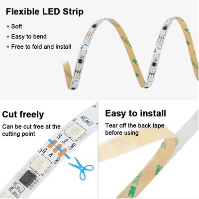 12V WS2811 60Leds Μαγικό Ψηφιακό Πολυχρώμα 5050 Διευθύνσιμο RGB LED Strip Pixel Warm White IP20 Διακοσμητικός ελεγκτής