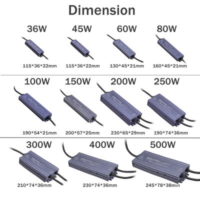 24V Εισερχόμενη τάση Φως LED Μετασχηματιστής IP67 Αδιάβροχο για εξωτερικούς χώρους 60W 200W 400W 500W
