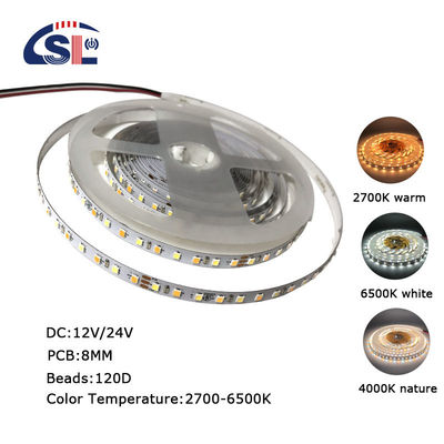 CCT υψηλή φωτεινότητα 8mm 120LEDs 3000K-6500K διχρωματικό SMD2835 LED Strip Light με 3-