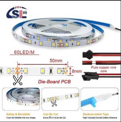 DC12V SMD2835 60D 8mm 1100-1200LM 12000K Ra70 Πίνακας κοπής με έλαση LED Φωτεινές ταινίες για έξυπνους καθρέφτες