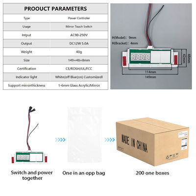 Slim 12V 5A 60W επαγωγικοί διακόπτες Δείκτης θερμοκρασίας χρόνου Defogger LED φως καθρέφτης αισθητήρας αφής Stepless dimmer διακόπτης