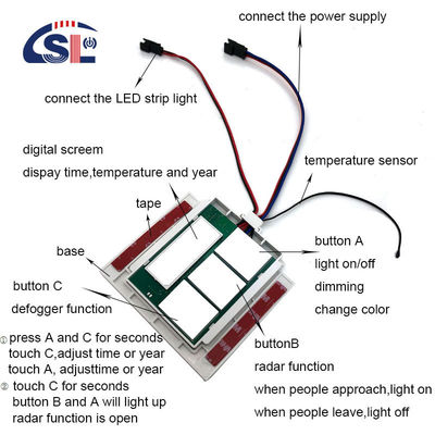 Δείκτης θερμοκρασίας χρόνου 60W Slim DC12V 5A LED Φως καθρέφτης αισθητήρας αφής Stepless Dimmer Switch