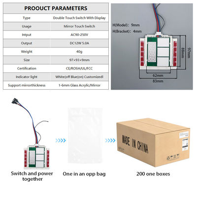 Δείκτης θερμοκρασίας χρόνου 60W Slim DC12V 5A LED Φως καθρέφτης αισθητήρας αφής Stepless Dimmer Switch