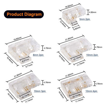 90 μοίρες L σχήμα Κρυστάλλινη δέσμη για COB LED Strip Connector Seamless 2/3pin 5/8/10mm
