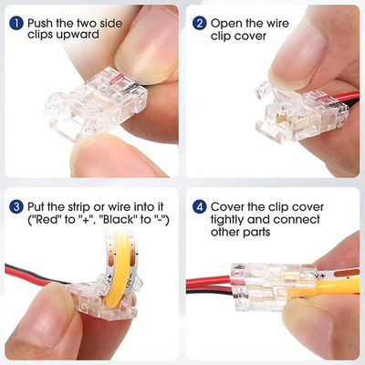 Ξενοδοχείο COB Μίνι LED Light Strip Wire Connectors 2 3 Pin Connection Solderless CCT 5 8 10mm LED Strip To Strip Wire Connector