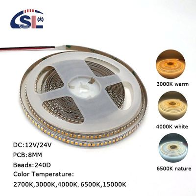DC12V 24V SMD2835 Ηλεκτροπίνακες PCB 240Ds 8mm Ra 80 4000K LED Light Strip για κατοικίες