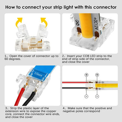 Αδιάβροχοι IP20 COB LED Strip Connectors για 8mm 10mm Strip σε Strip πλαστικό σε σχήμα L