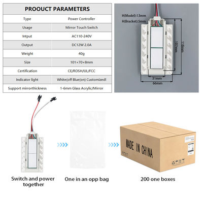 Διπλό κλειδί Dimmer Defogger Touch Switch Sensor Για φωτισμένο καθρέφτη μπάνιου 12v 5A 60W Τρία χρώματα LED Smart