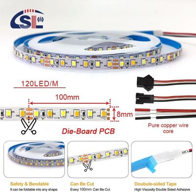 115lm/w 3000K-6500K Ra80 DC12V 120D 8mm LED φωτεινές λωρίδες για το μπάνιο