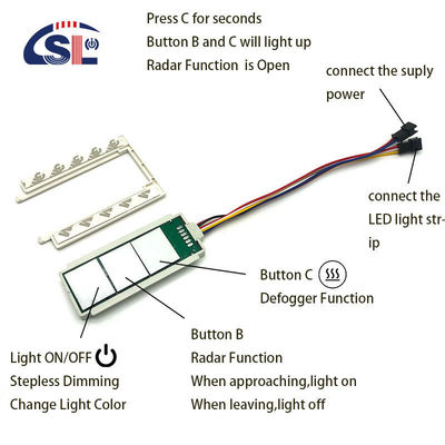 DC 12V 5A 60W Τρία κουμπιά αισθητήρα αφής διακόπτης για ενσωματωμένο καθρέφτη ραντάρ επαγωγική