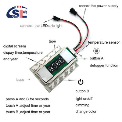DC12V 12W Muti-function Split Two Buttons Middle Display Time Touch Sensor Switch για καθρέφτες