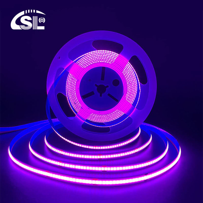 3000K Ra90 υψηλής πυκνότητας ευέλικτο COB LED Strip Light 12V24V 320leds 8mm πλάτος μωβ