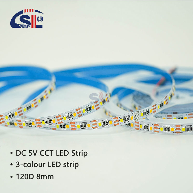 Ρυθμίσιμη θερμοκρασία χρώματος LED Strip Light 120 LEDs/m Διπλό χρώμα 8MM Όχι αδιάβροχο