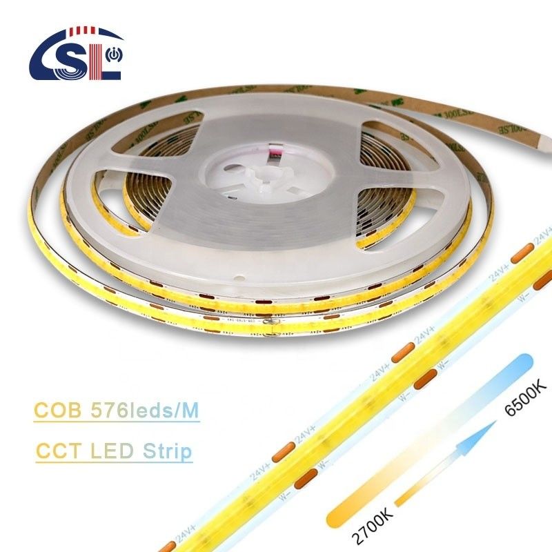 Ελαστικός ιμάντα 576 LEDs/m 12V 24V DC 2 Wire CCT COB Strip Light για έργα φωτισμού