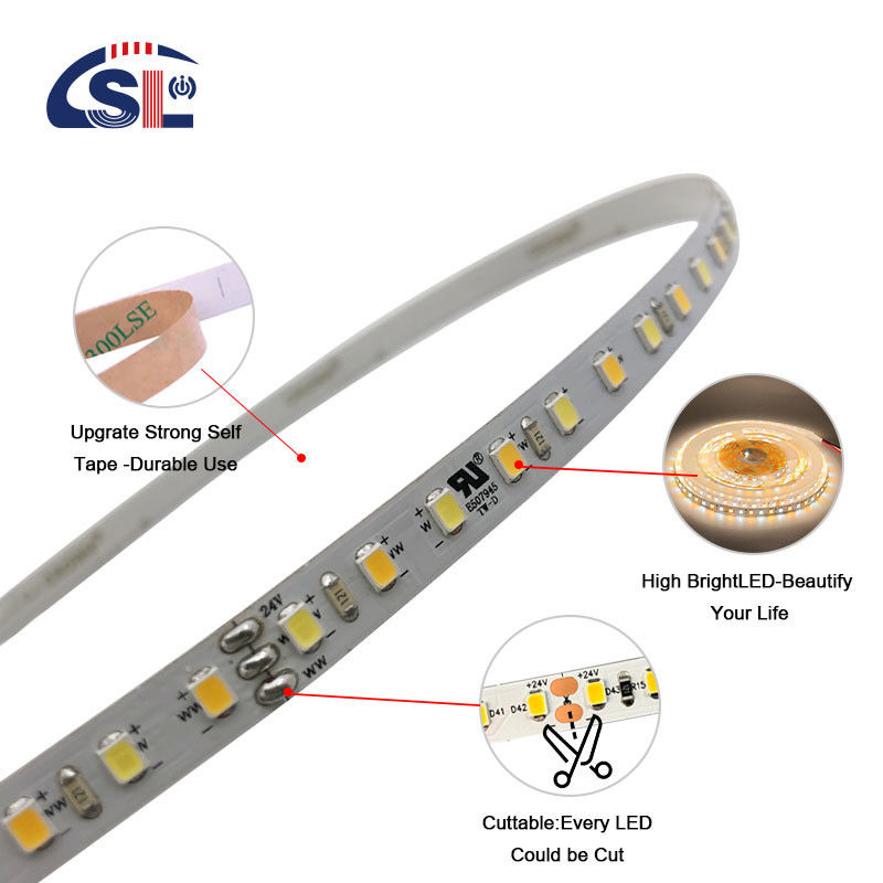 Χαμηλή τάση 3M Δύο χρώματα LED Strip Light 3000k 6500k 120 Led 12V 24V 8W για καθρέφτη